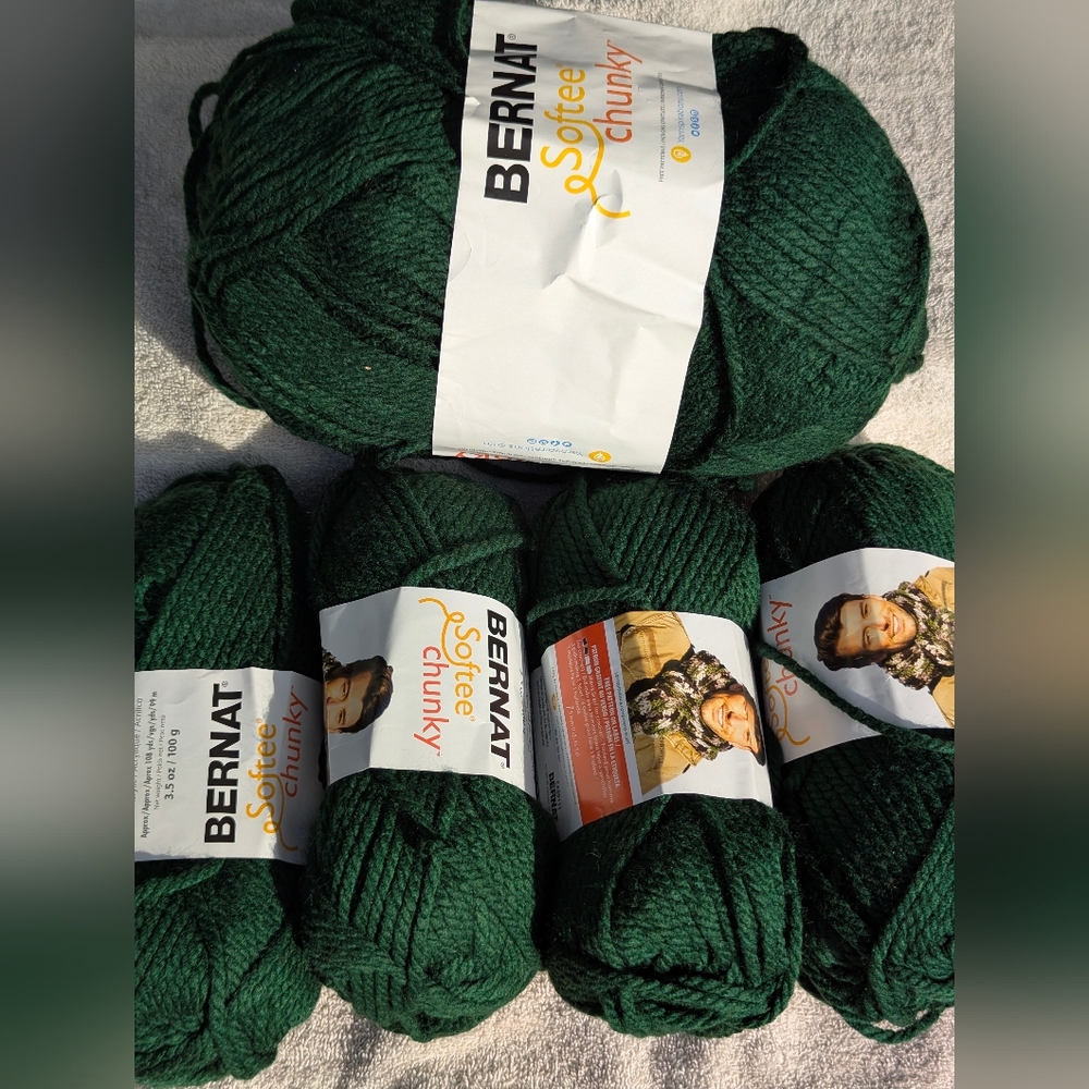 Bernat Softee Chunky Yarn in Dark Green, 4 Skiens Same Lot+ 1 Large Skien, Lot 1 - Picture 2 of 12